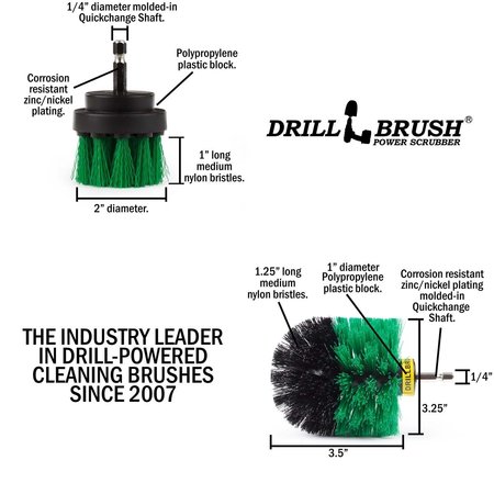 Drillbrush Green Medium Stiffness Drill Rotary Cleaning Drillbrushes, PK 2 G-S-2O-QC-DB